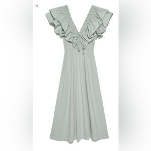 Zara Elegant Soft Green Dress with Ruffle Detail